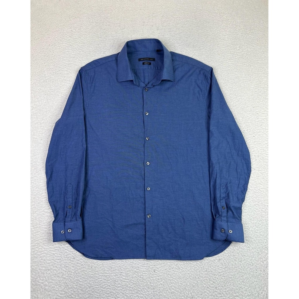 John Varvatos USA Mens‎ Large 17.5 Blue Modern Fit Stretch Dress Shirt D725U3B